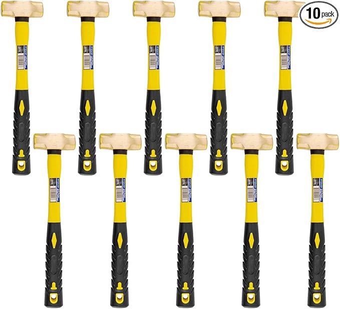 Stark USA 10 Pack 1-Pound Sledge Hammer Brass Head Handle, Drilling Hammer, Crack Hammer, Die-Forge, Corrosion Resistant, 12.5" Length