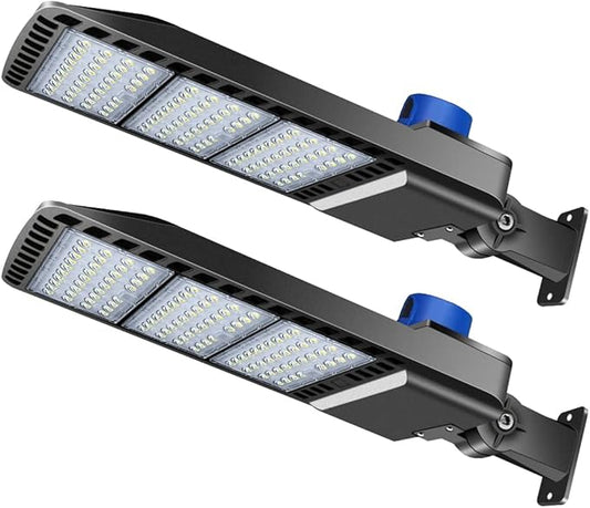 Juyace 300W LED Parking Lot Light Dusk to Dawn Outdoor Lighting Wall Mount Exterior Flood Commercial Outside IP65 100-277V for Shoebox Street Security Area (2 Pack)