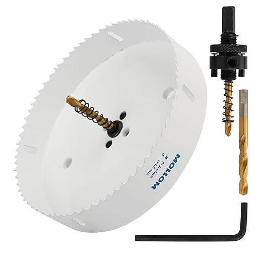 Mollom (171.5mm | 6-3/4") HSS M42 with 8% Cobalt BI-Metal Hole Saw with 2 Pilot Drill Bits & Arbor Smooth Cutting for PVC,Drywall,Wood,Plastic,Gypsum Board,Rubber