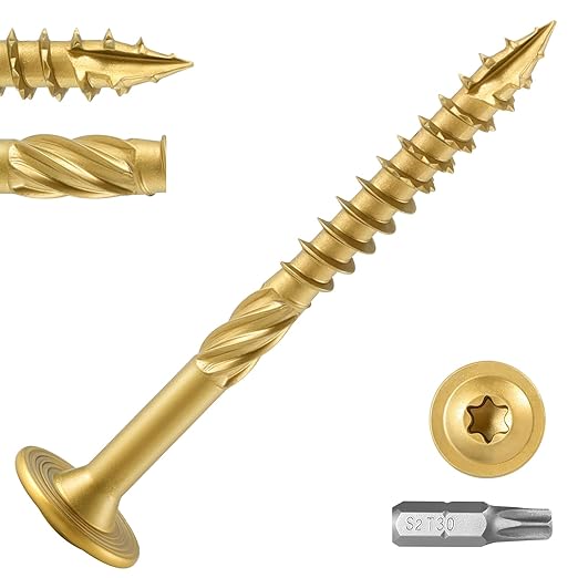 Lag Screws #14 x 2-1/2 Inch, (2.5lb, 116pcs) Heavy Duty Construction Structural Exterior Wood Timber Screws, Torx Drive Washer Head Rust Resistant Golden Epoxy Coated, with T30 Star Bit