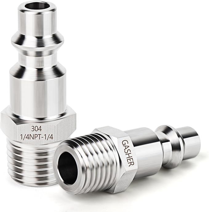GASHER 5PCS Industrial Air Plug, 304 Stainless Steel 1/4"NPT Male, 1/4" High Flow Pneumatic Plugs