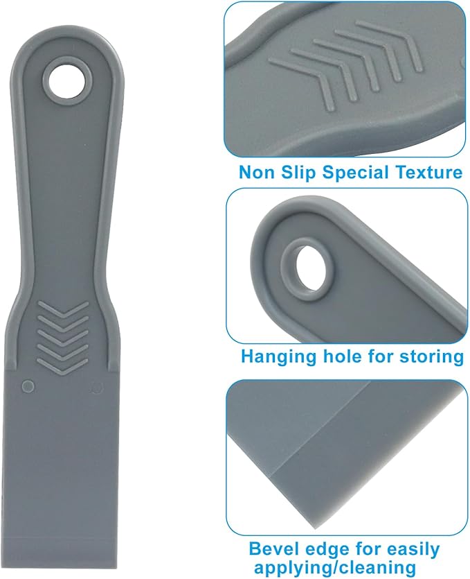 1.5 Inch Plastic Putty Knife Scraper, 5Pcs Flexible Spackle Knife for Spackling, Air Bubble Remover, Sticker Installation, Used for Repairing Walls, Pasting Plaster, Scraping Putty (Grey)