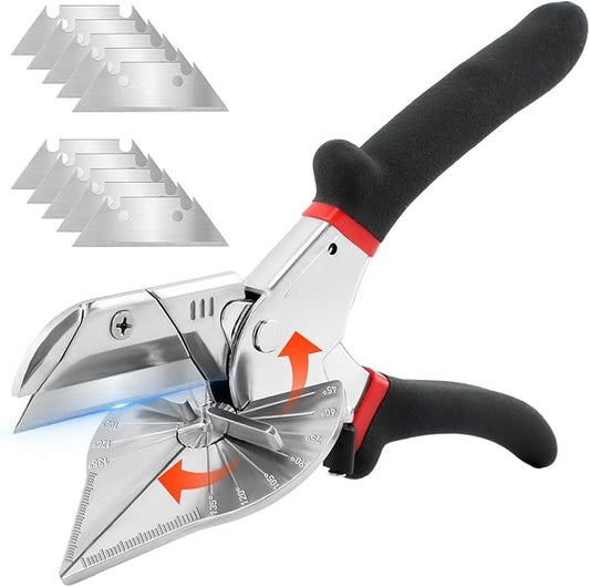 Miter Shears, Multi Angle Miter Shear Cutter With 10 Replacement Blades, 45-135 Degree Adjustable Angle Scissors Trim Shears Tools for Cutting Plastic, PVC and Thin Wood Strips