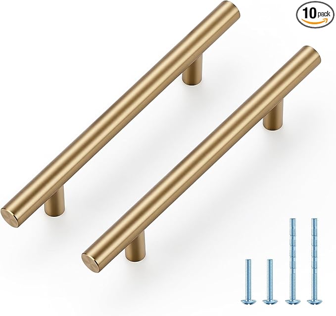 JOY DECOR 10 Pack Champagne Bronze Cabinet Pulls ??6-3/8 Inch Length, 4 Inch (102mm) Hole Center ??Stainless Steel Kitchen Cabinet Handles for Drawer and Cupboard