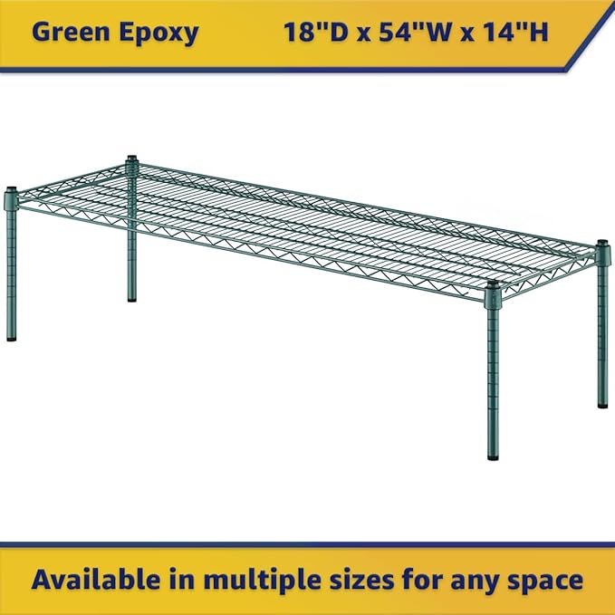 18" x 54" x 14" Green Epoxy Wire Storage Shelf, Dunnage Rack, Commercial 1 Tier Small Shelf