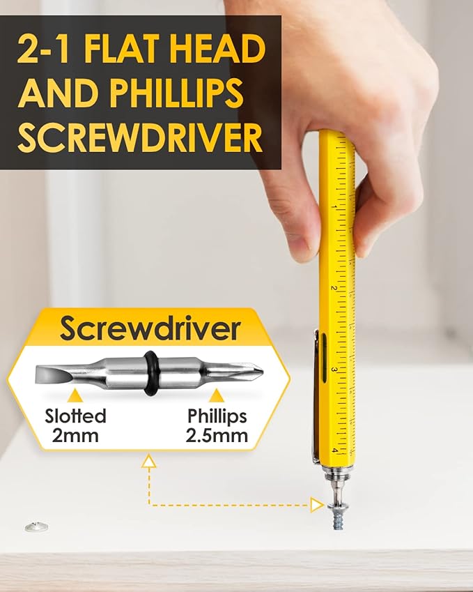 Gifts for Men Multitool Pen, Stocking Stuffers for Men Women, Unique Christmas Gift for Him, Gadgets for Dad Husband Adult Engineer Woodworker Carpenter, Construction Tools