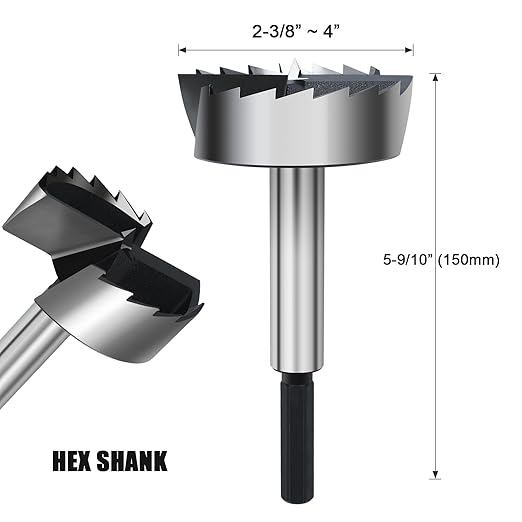 2-1/2 Inch Forstner Drill Bit for Woodworking, 2-1/2" Forstner Bit Wood Drill Bits for Holes, Hinge Cutter for Hard Wood, Plastic, Plywood HEX Shank