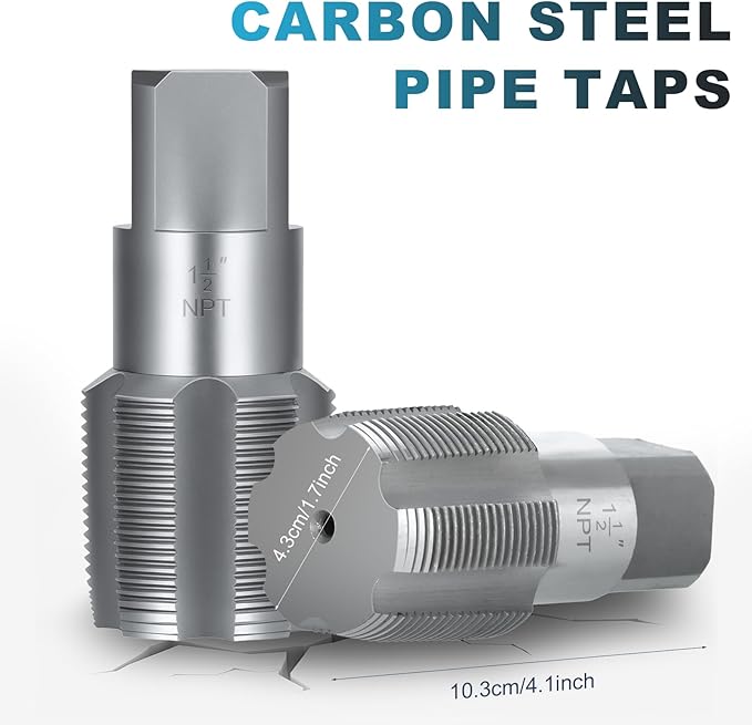 1-1/2"-11-1/2 NPT Pipe Tap Set, Precision Carbon Steel Taps Tool, Metric and Standard for Clean and Re-thread Damaged or Jam Pipe Threads in with Durable Plastic Case