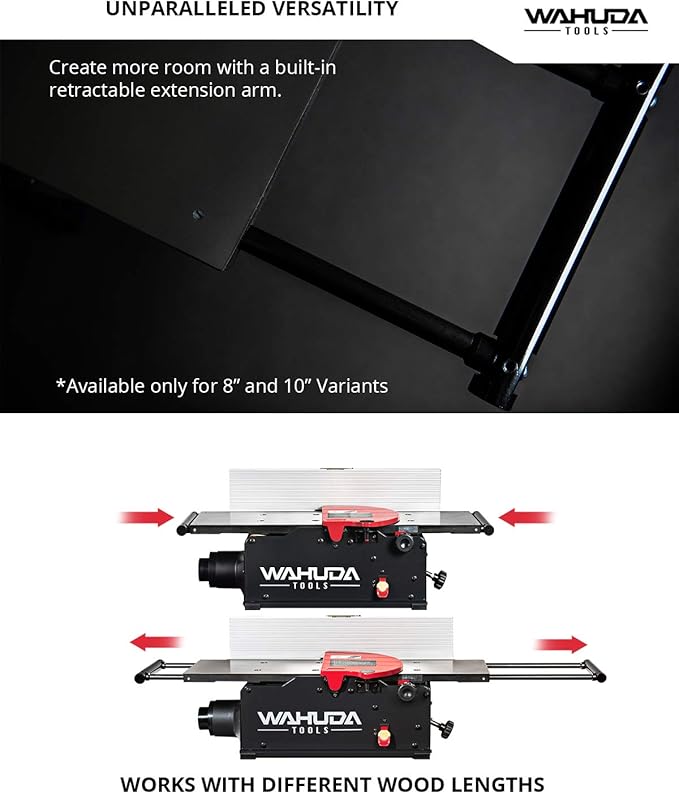 Wahuda Tools Jointer - 10-inch Benchtop Wood Jointer, Spiral Cutterhead Portable Jointer, Cast Iron Tables w/Pull Out Extensions, 4-Sided Carbide Tips & 12amp Motor, Woodworking Tools (50110CC-WHD)
