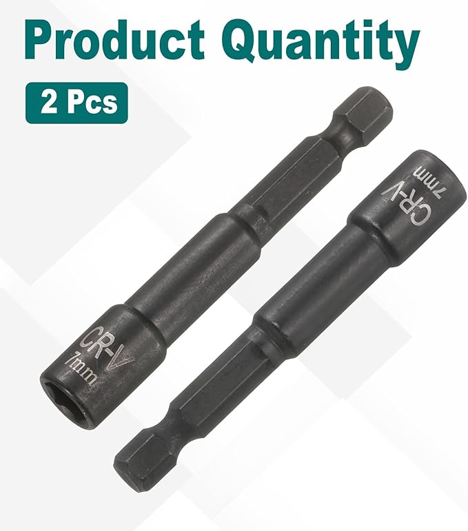 uxcell 2Pcs 1/4" Hex Shank 7mm Magnetic Hex Socket 65mm Length, CR-V Steel Quick-Release Impact Driver Socket Wrench Screw for Impact Drill Power Nut Setter