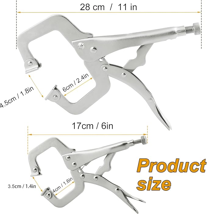 4 Pack 11 & 6 Inch C Clamp Locking Pliers with Swivel Pads, Heavy Duty C Clamp Welding Pliers for Woodworking and Home Improvement