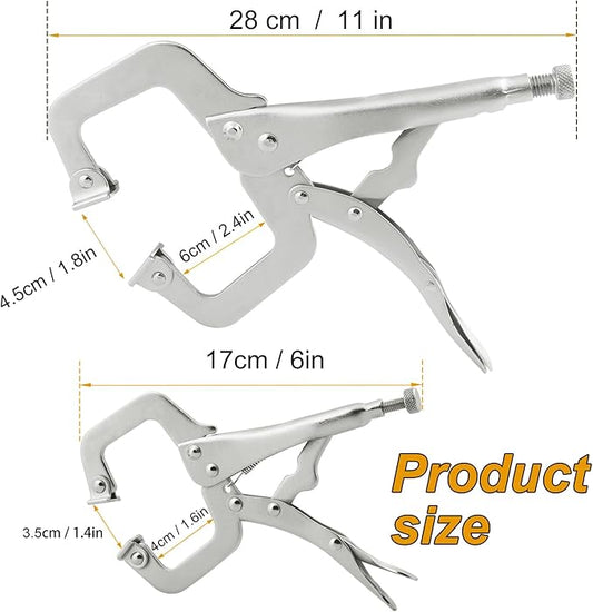4 Pack 11 & 6 Inch C Clamp Locking Pliers with Swivel Pads, Heavy Duty C Clamp Welding Pliers for Woodworking and Home Improvement