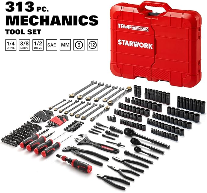 STARWORK TRUE MECHANIC??313-Piece Mechanics Tool Set and Socket Set, Professional SAE/Metric
