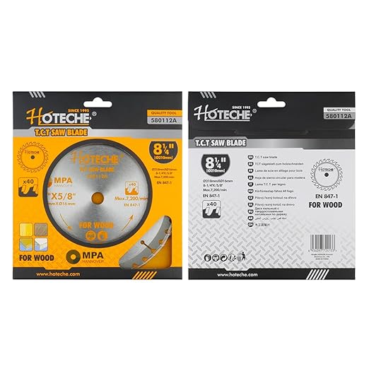 Hoteche 8-1/4-Inch Circular Saw Blade for Wood 40-Tooth Tungsten Carbide-Tipped Blade High-Performance Professioal Saw Blade for Miter Saw and Table Saws, Hole Size 5/8-inch