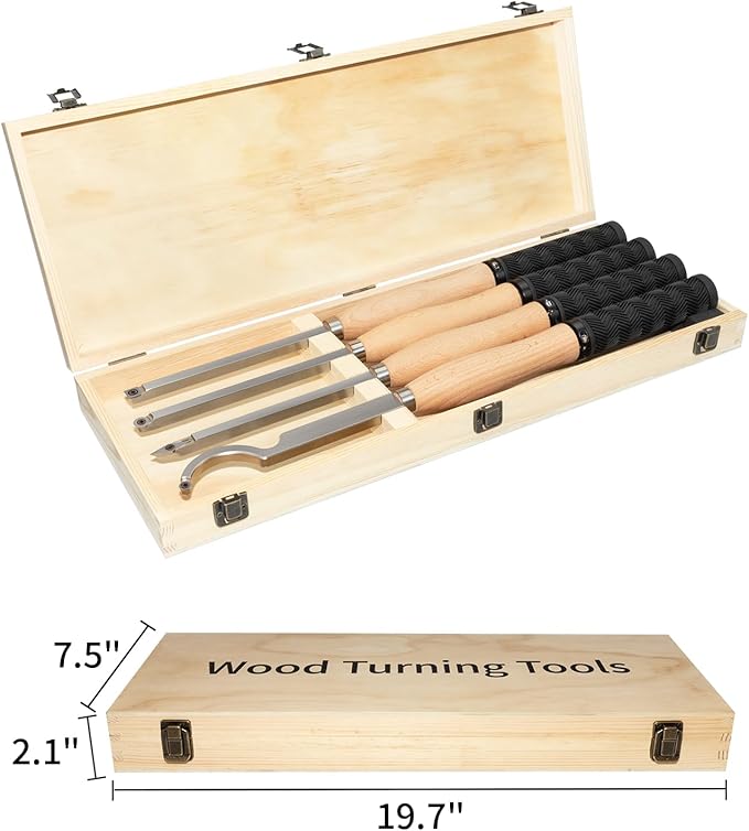 18.3" Full Size Carbide Tip Wood Lathe Turning Tool Kit, Lathe Roughing and Finishing Hollow Tool with 8pcs Diamond Round Square Carbide inserts For Woodturning(4 set)