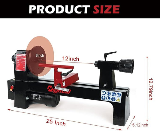Wood Lathe Machine, 8x 12 inch Benchtop Wood Lathe,1/3 HP Infinitely Variable Speed 750-3200 RPM,for Woodworking, Woodturning