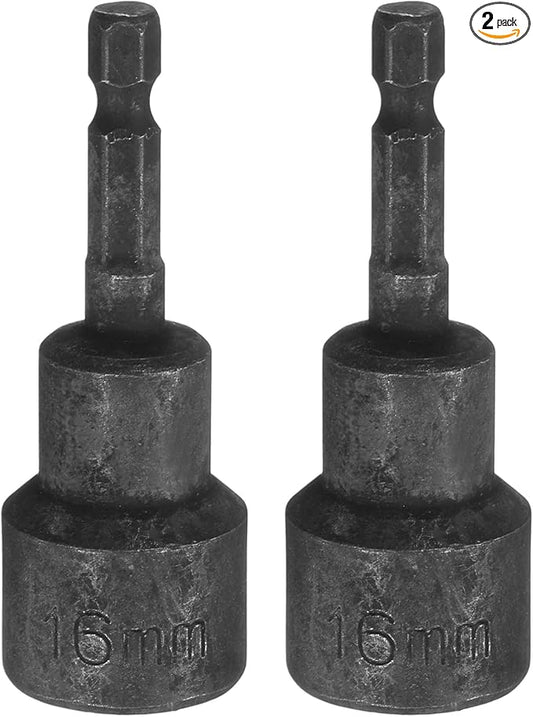 uxcell 2Pcs 1/4 Hex Shank 16mm Magnetic Hex Socket 65mm Length, CR-V Steel Quick-Release Impact Driver Socket Wrench Screw for Impact Drill Power Nut Setter