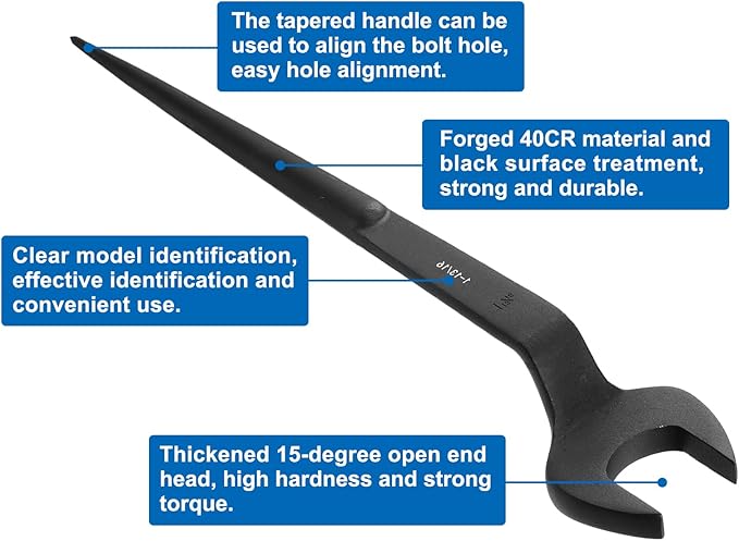 HARFINGTON Single Open End Spanner Wrench 1-13/16-inch 15 Degree Angle Single Open End SAE Construction Spanner Wrenches with 60째Offset Handle for Automotive Mechanical Maintenance