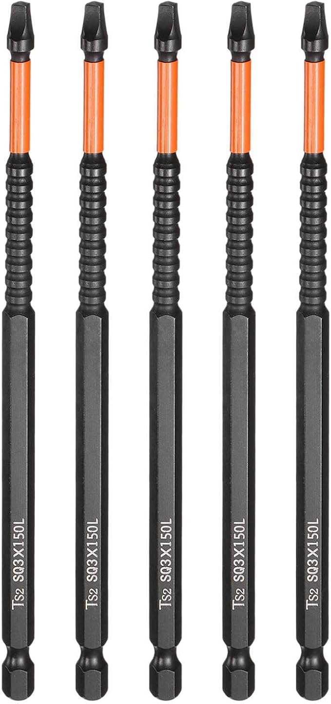 HARFINGTON 5pcs Square Head Screwdriver Bits 1/4" Hex Shank SQ3 Magnetic Head 6" Length S2 Steel Screw Driver Drill Bit for Repair Work Electric Screw Driver