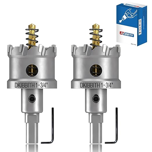 TCT Hole Saw Set, 2-Pack of 1-3/4" (45mm) Heavy Duty Tungsten Carbide Tipped Hole Cutters for Stainless Steel Mild Steel Copper Iron Brass Plastic and More, with Titanium-Plated Pilot Drill Bits