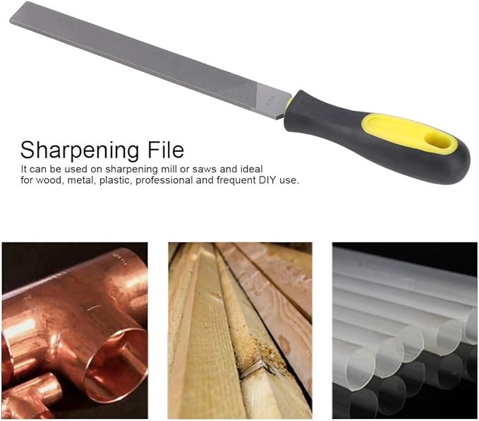 8in Large Flat File, Hand File Tool Sharpening Tool Steel File Grinding Blade with Handle for Sharpening Knife Axe Hatchet Metal(middle tooth)