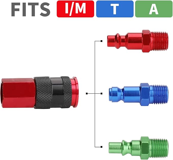 Hromee 1/4 in x 25 ft Polyurethane Recoil Air Hose with Bend Restrictors Compressor Hose with 1/4" Industrial Universal Quick Coupler and I/M Plug Kit, Red