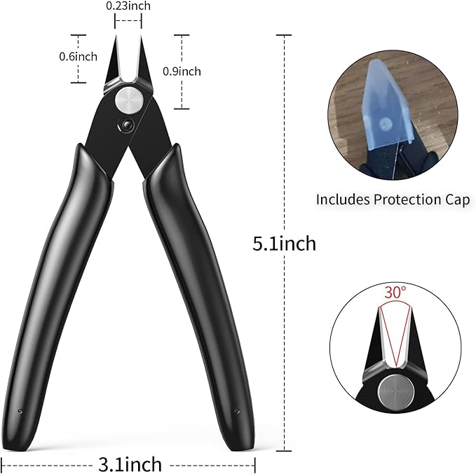 BOENFU Precision Wire Cutter Jewelry Zip Tie Cutters 5 Pack Flush Cutters Nippers Small Side Cutting Pliers for 3d Print, Plastic Models, Jewelry, Electronics, Black, 5 Inches