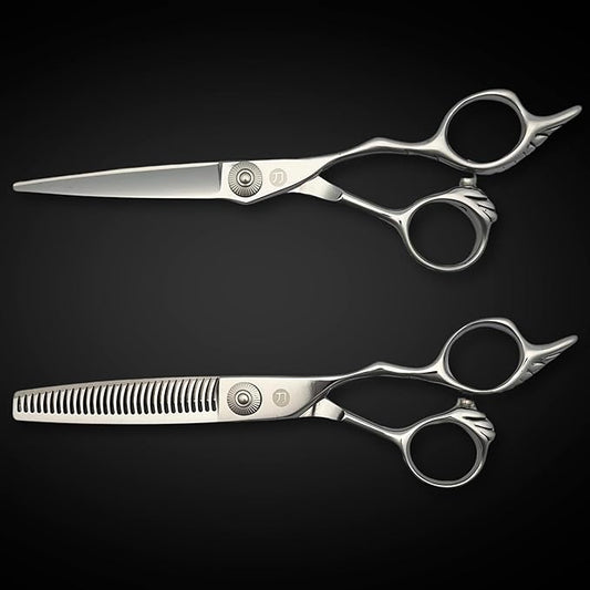 Saki Shears Tsuru Hair Cutting Scissors - Polished Japanese Steel- 6" Hair Shears for Barbers and Hair Stylists - Thumb Screw for Easy Tension Adjustment (Set of Hair Shears)
