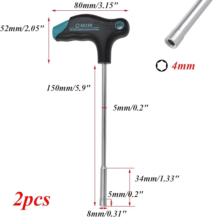 Antrader 4mm T-Handle Hex Nut Driver, Chrome Vanadium Steel Socket Wrench Screwdriver, Magnetic Tip Tightening and Loosening Tool with 5.9-Inch Shaft