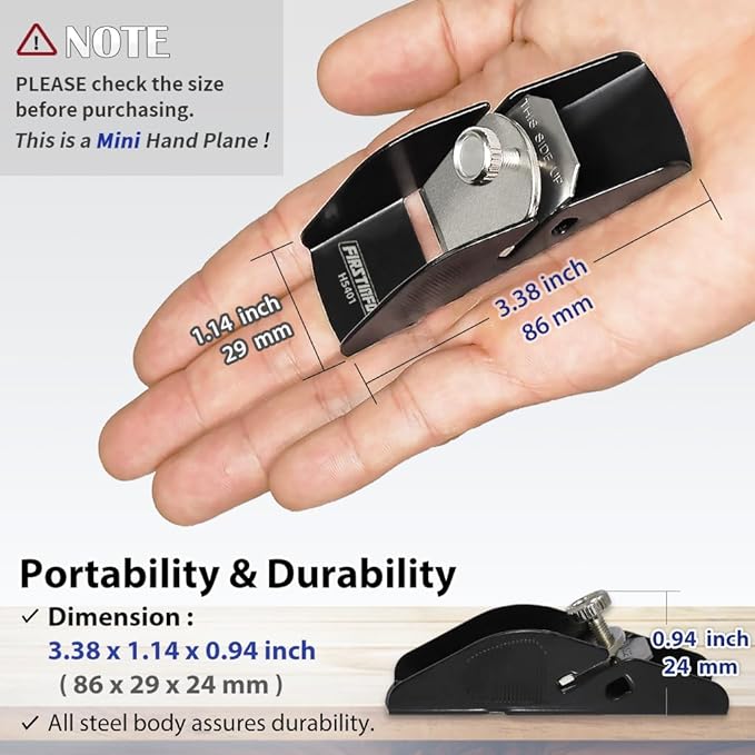 FIRSTINFO H5401 Mini Hand Plane Small Lightweight Steel Body Trimming Plane for Woodworking/Trimming/Wood Planing