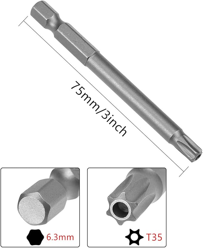 XMHF 10Pcs 75mm/3inch Long 1/4 Inch Hex Shank T35 Torx Head Magnetic Screwdriver Bits Security Tamper Proof Star 6 Point Screw Driver Set