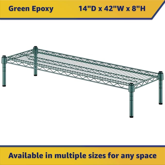 14" x 42" x 8" Green Epoxy Wire Storage Shelf, Dunnage Rack, Commercial 1 Tier Small Shelf