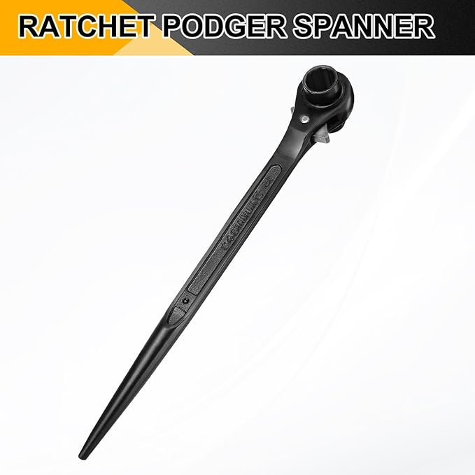 HARFINGTON Scaffolding Podger Ratchet Wrench 13mm x 15mm CR-V 12 Point Double Ended Socket Ratcheting Podger Scaffold Spud Spanner Tool for Auto Repair Mechanical Maintenance, Black