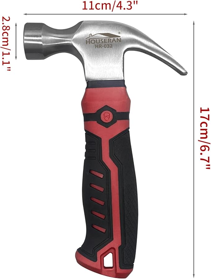 Small Hammer 12oz, Claw Hammers for Picture Hanging, Martillos De Construccion, Small Hammer for Women, Suitable for Family, Camping, Stakes, DIY, Red x Black