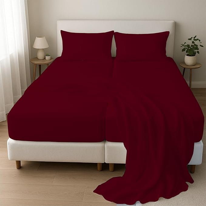 Split King Sheets for Adjustable Beds 5-Piece Split King Sheet Set, 800 Thread Count 100% Egyptian Cotton,18" Deep Pocket Adjustable Bed Sheets, Burgundy Solid