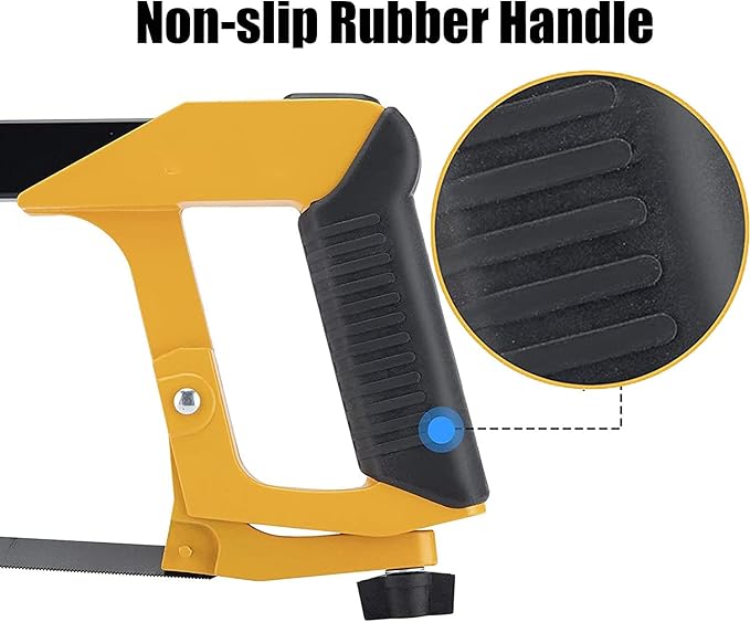 DOWELL Hand Saw 12-inch Hacksaw Frame Heavy Duty Adjustable 45/90 Angle Hacksaw with 5 Replaceable Saw Blades Inside the Frame for Steel Pipe Cutting PVC Carpentry Woodworking HY041101
