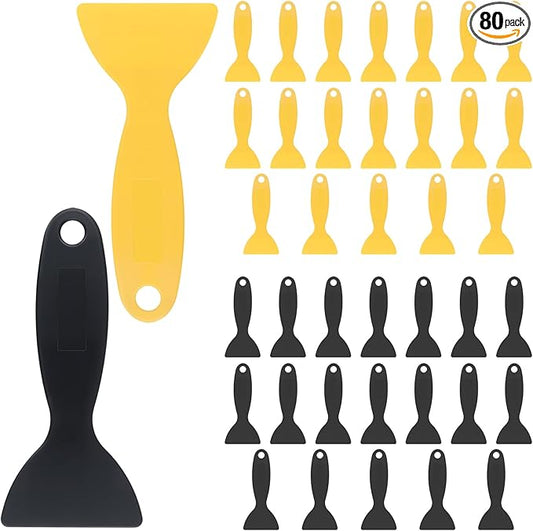 80 Pack 2 Inch Putty Knives, Plastic Putty Knife, Flexible Plastic Paint Scrapers, Black and Yellow Putty Knife Scraper for Spackling, Painting, Spreader, Spackle