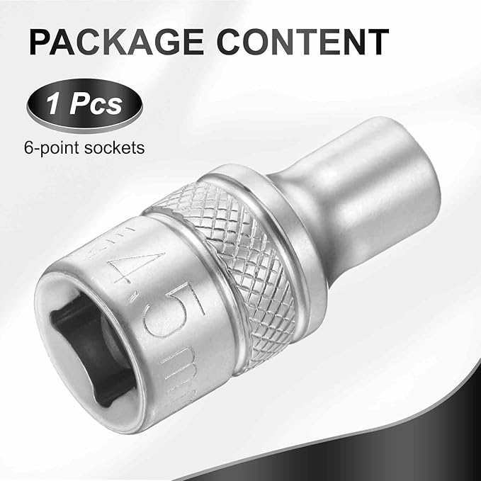 HARFINGTON 6 Points Deep Socket 1/4" Drive 4.5mm Deep Metric CR-V Steel Polished Nickel Plating Flip Sleeve 25mm / 1" Extra Long Socket Tool for Home Auto Nuts Bolts Repair