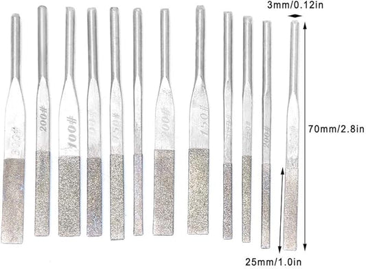 12 Piece Needle File Set, Shank Taper Machine Files for Reciprocating Grinding, 100/150/200/300 Grit