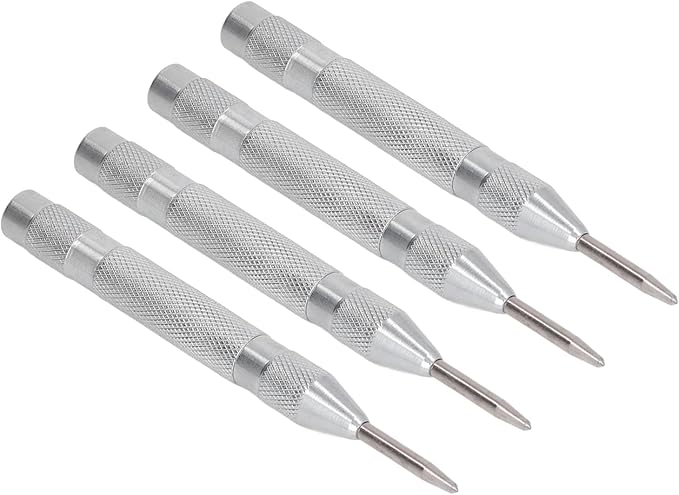 Center Punch, 4Pcs 5inches Center Punch Automatic High Speed Steel Tool Set Kit for Furniture Installation Machine Maintenance (Silver)