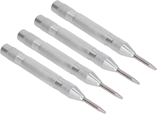 Center Punch, 4Pcs 5inches Center Punch Automatic High Speed Steel Tool Set Kit for Furniture Installation Machine Maintenance (Silver)