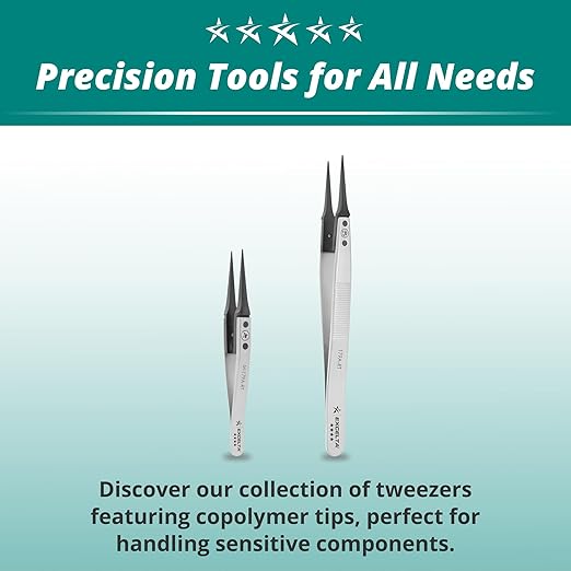 Excelta Mini Straight Tweezers, Tips are Replaceable, Anti-Magnetic Stainless Steel, ESD Safe, Heat Resistant up to 195째F, Ideal for Cleanroom Use, Superior