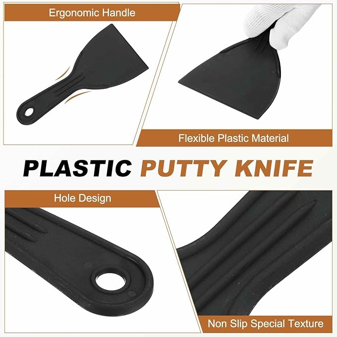 HARFINGTON 20pcs Putty Knife Scraper 4" Width Flexible Plastic Putty Knife Paint Scraper Tool for Taping Drywall Spreading Painting Wall Scratching Black