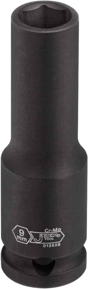 Jetech 3/8-Inch Drive 9mm Deep Impact Socket with 6-Point Design, Heat-Treated Chrome Molybdenum Alloy Steel, Metric