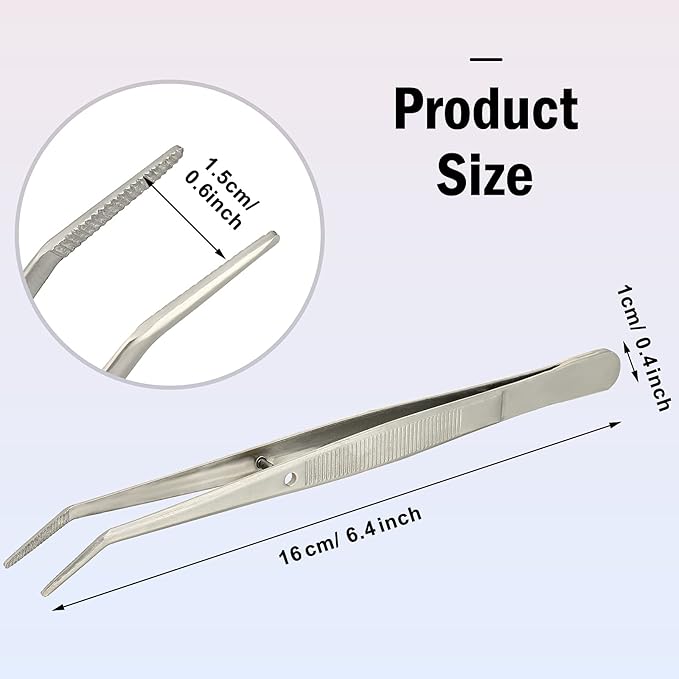 Honoson 10 Pcs Stainless Steel Tweezers for Crafting with Curved Serrated Tip Multipurpose Forceps Sewing Machine Tweezers Bulk (Silver)
