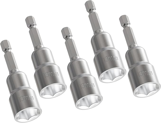 FOCKEAMS 5Pcs 13mm/0.51in Nut Setter Driver Drill Bit,Quick-Change,Impact Nut Driver Kit for Electric Drill,1/4" Hex Shank Drill Socket,65 mm Length Cr-V Adapter Drill Bits,Metric&SAE