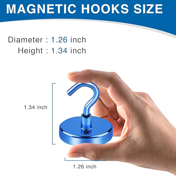 LOVIMAG Magnetic Hooks for Cruise Cabins, 120lbs Blue Magnetic Hooks for Classroom, Strong Magnets with Hooks for Hanging, Neodymium Magnet Hooks for Fridge, Ceiling, Locker, Camper, Travel-25 Pcs