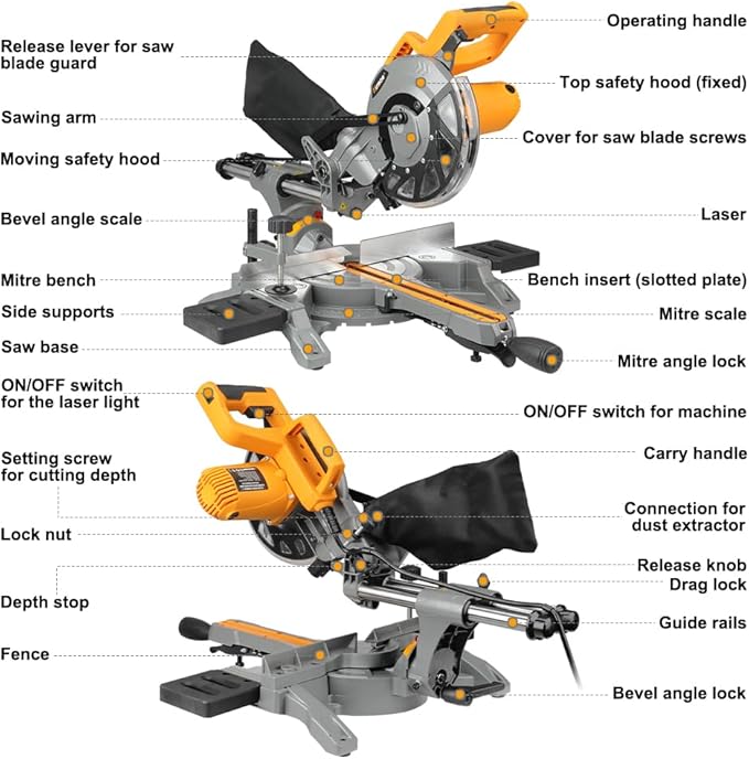 Hoteche 8-1/4-Inch Miter Saw 12.5A Sliding Compound Single Bevel Chop Saw with Laser and Blade for Wood and Metal Working
