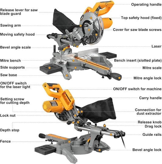 Hoteche 8-1/4-Inch Miter Saw 12.5A Sliding Compound Single Bevel Chop Saw with Laser and Blade for Wood and Metal Working