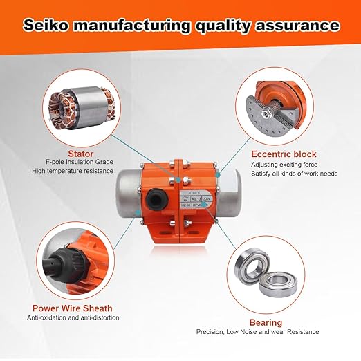ATO AC 50W Concrete Vibrator Motor Adjustable Amplitude Low Noise Concrete Vibrating Motor Aluminum Alloy Vibrating Vibrators for Shaker Table,1 Phase 3600rpm 110V with CE Certificate